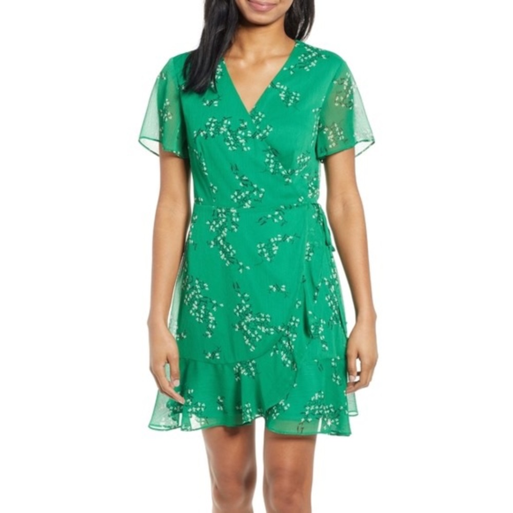 All in Favor | Isabella Wrap Dress (Size: S, Green w/ white + black accent)
